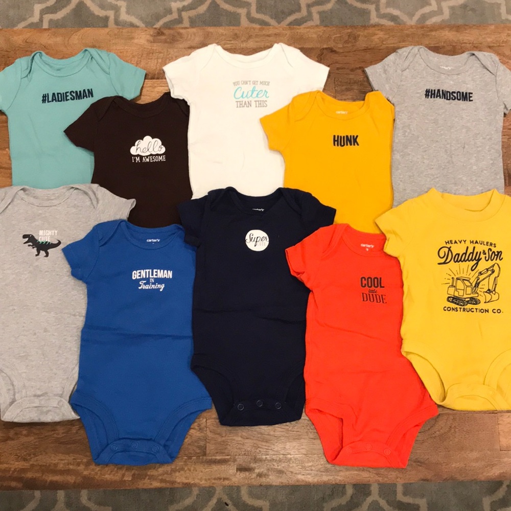 Carters Baby Boy 0-3M Short Sleeve Onesies 10-Pk